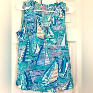 Lilly Pulitzer Essie Sleeveless Top Aboat Time Light Lilac Verbena Size Medium